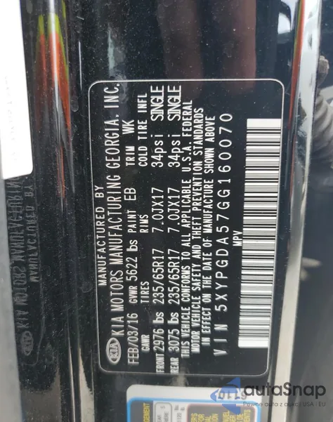 2016 Kia Sorento Lx z USA, uszkodzony, nr VIN 5XYPGDA57GG160070